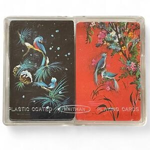 Vintage Whitman Playing Card Set Exotic Blue Birds Black Red Original Clear Case